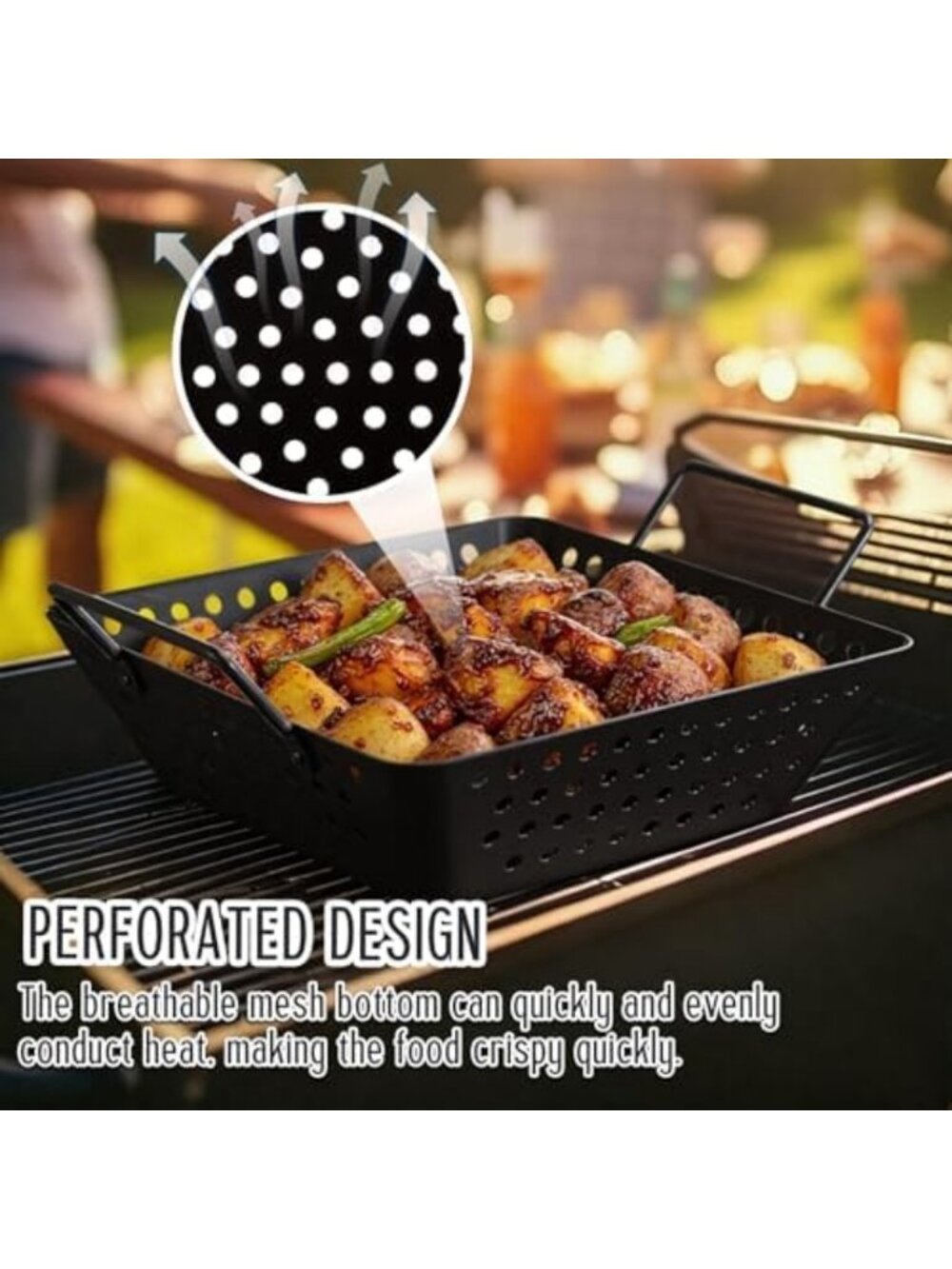 3-Pack Stainless Steel Grill Topper Pans for BBQ, Nonstick Vegetable & Meat - Picture 4 of 6